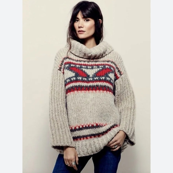 Free People Aztec Alpaca Doft Touch Caravelle Sweater sz XS